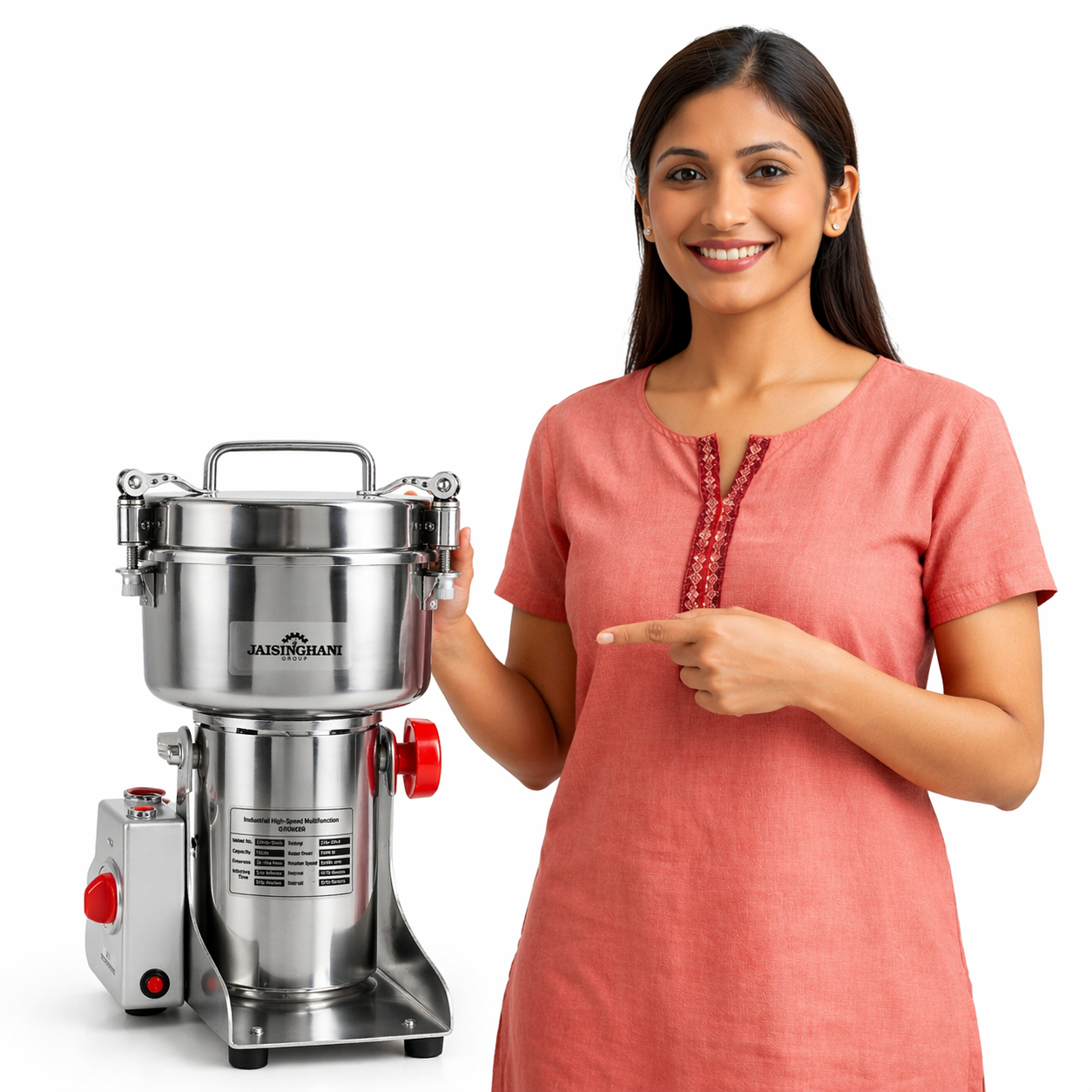Jaisinghani Group 2500A | 2 KG Commercial Stainless Steel Spices DisIntegrater Machine | 2500g (5.5 lbs) Capacity | High-Speed Grinding | One-Touch Operation | Timer Control | Heavy-Duty Dry Masala & Grain Grinder | Overload Protection | Swing Lid Design