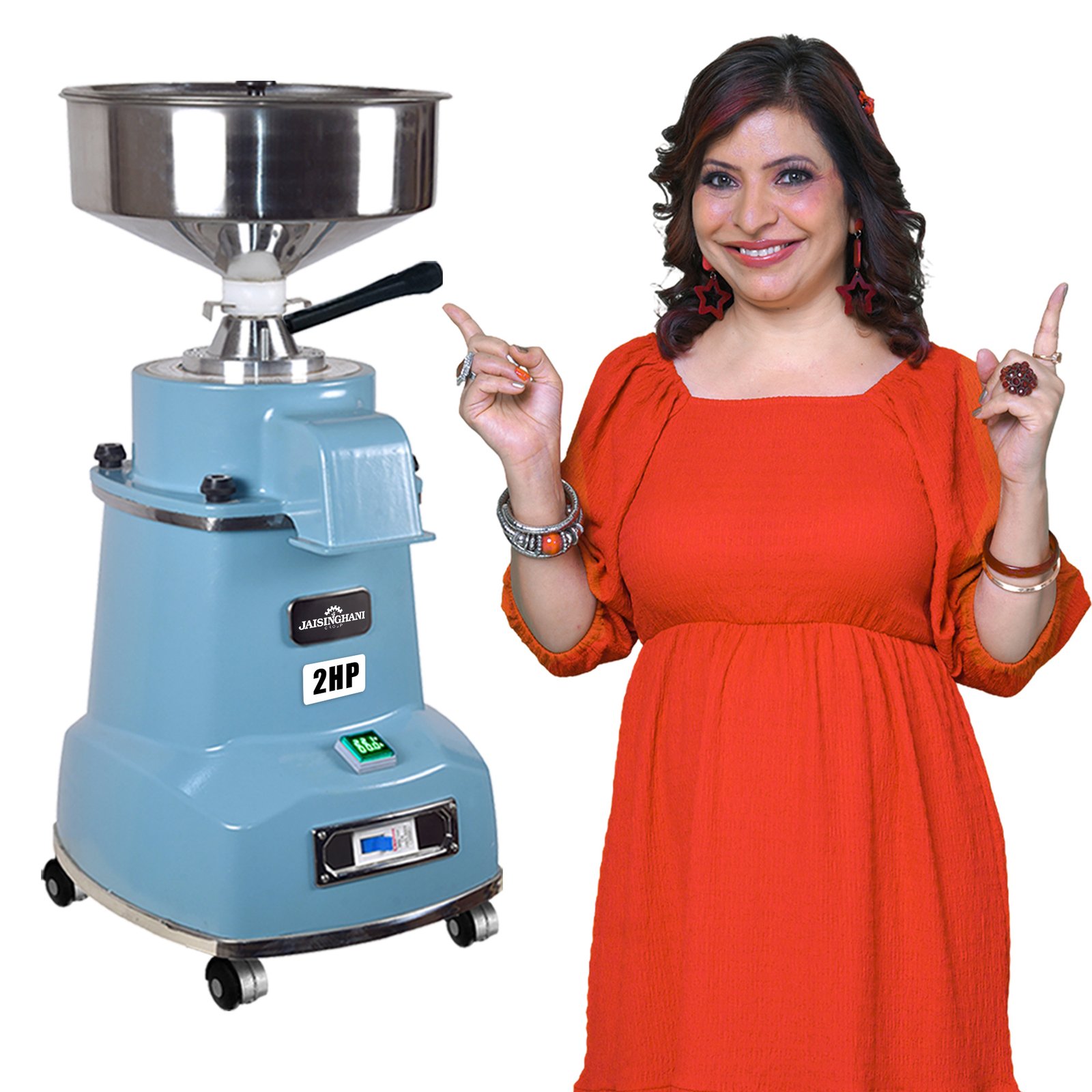 Jaisinghani Group 2 HP Stainless Steel Stone Atta Chakki | 8 - 10 Kg/Hour Grinding Capacity | Next-Gen Commercial Stone Flour Mill | Fresh Flour Atta Chakki Machine | Energy Saving